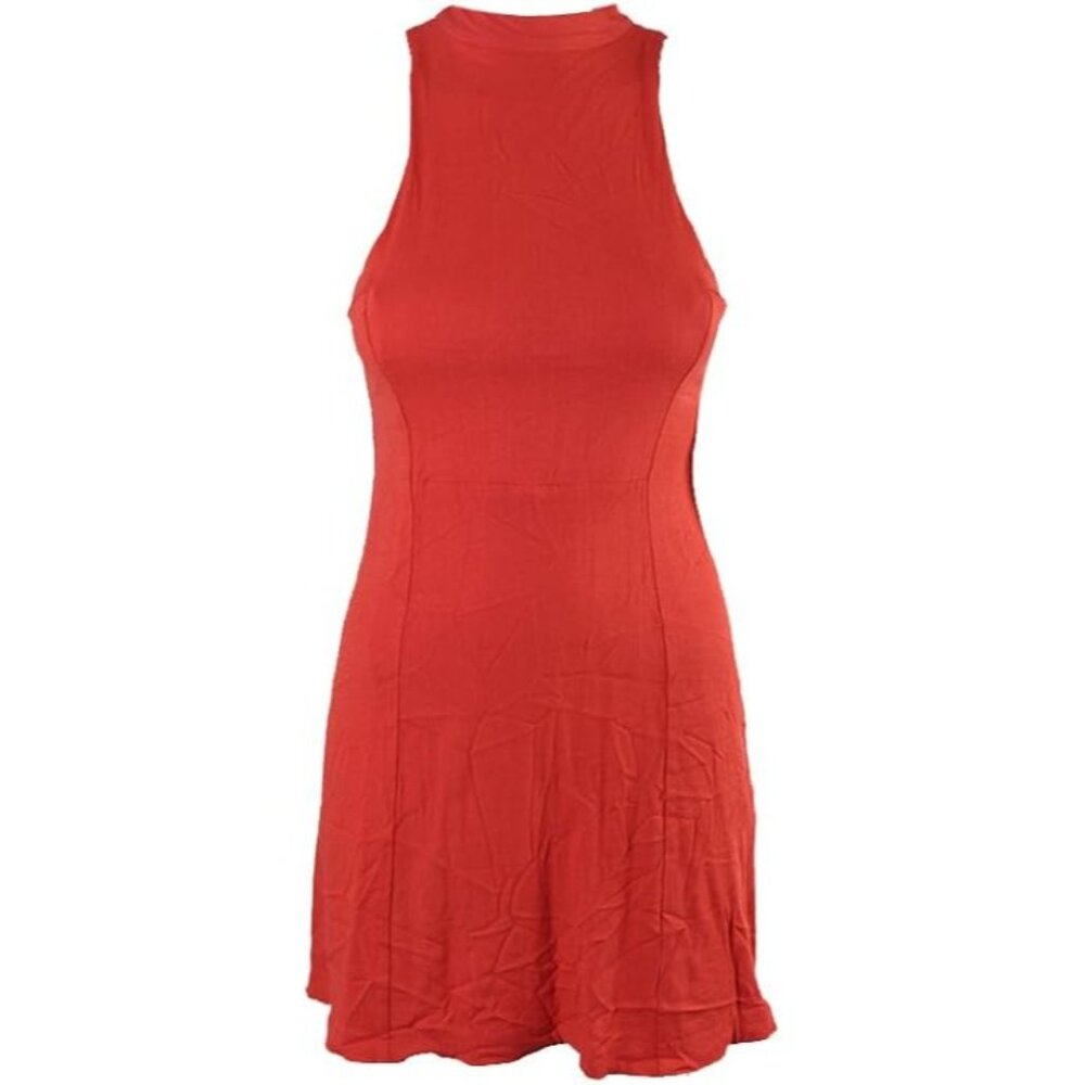 Free People Size Small Red Orange Kitty Kat Back Cut Out High Neck A-line Dress - Picture 13 of 13